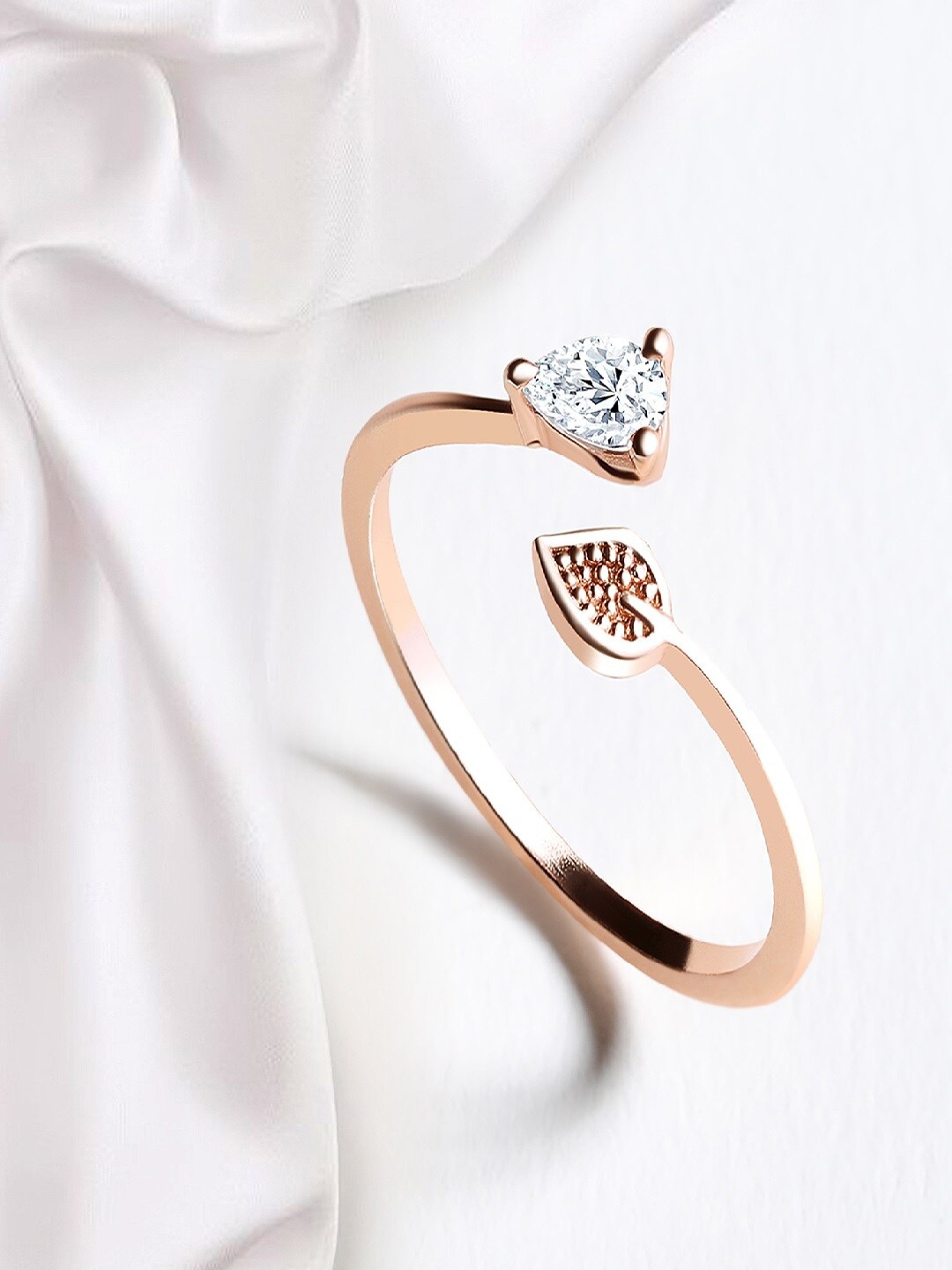 

Mahi Rose Gold-Plated White CZ-Studded Adjustable Finger Ring