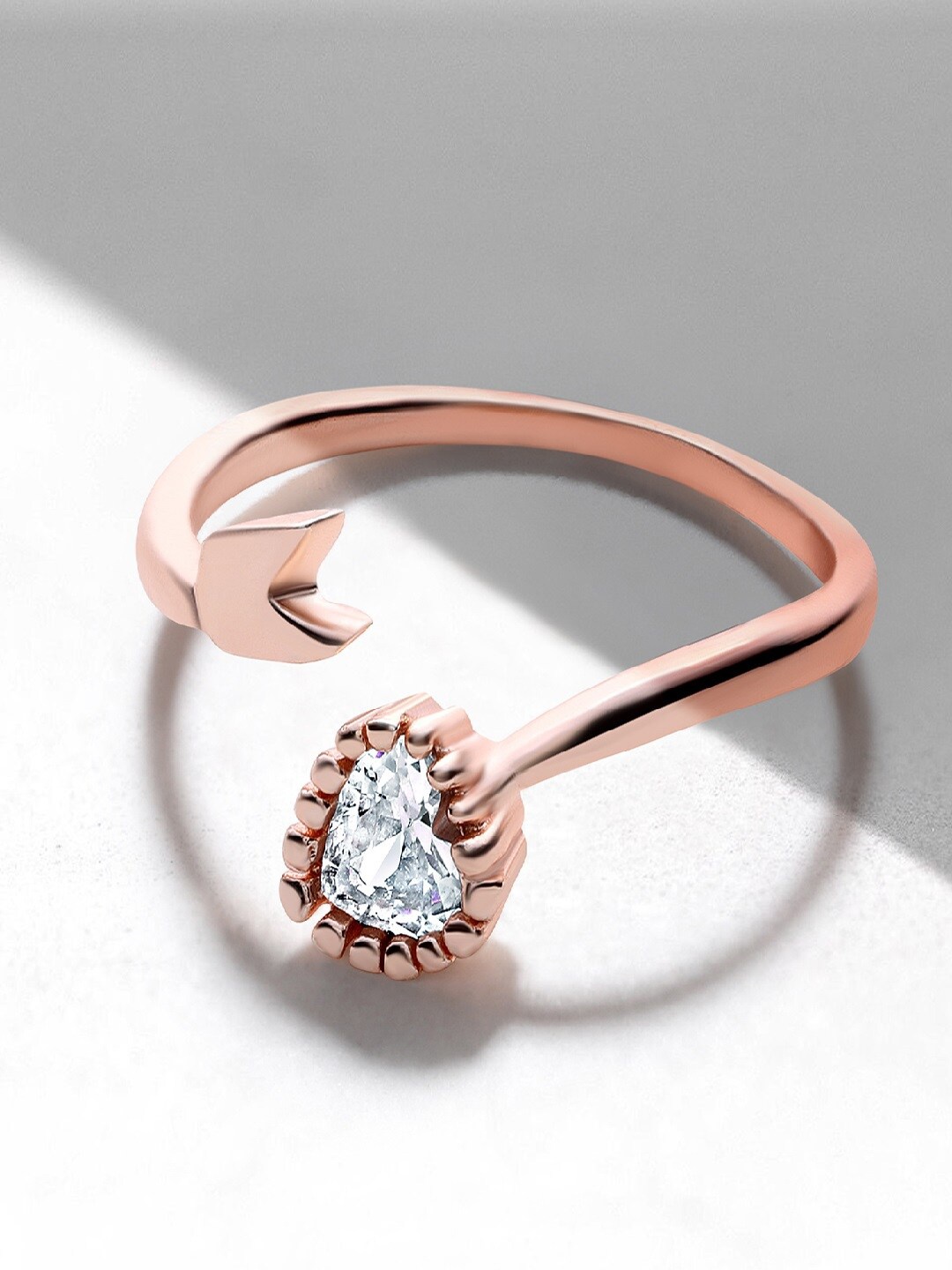 

Mahi Rose Gold-Plated White CZ-Studded Adjustable Finger Ring