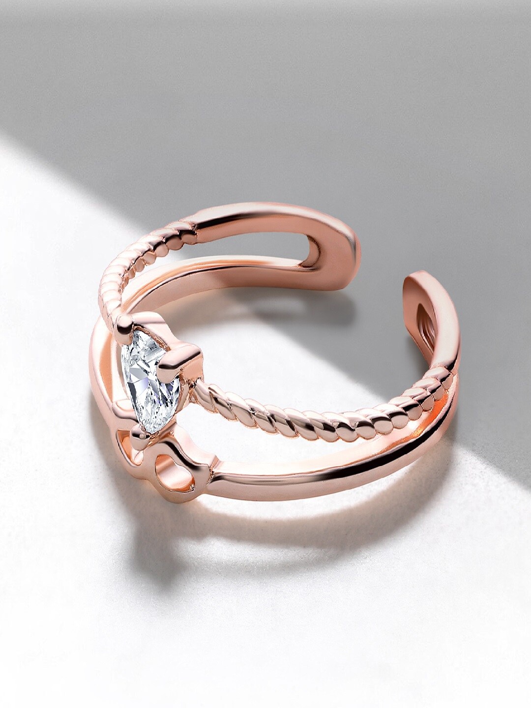 

Mahi Rose Gold-Plated White CZ-Studded Adjustable Finger Ring