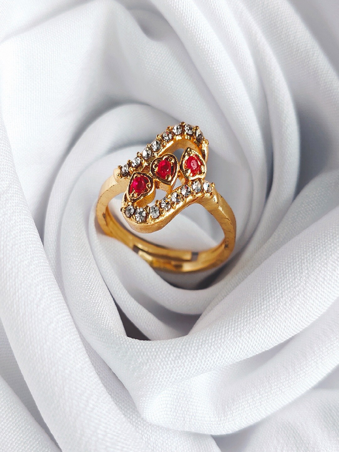 

Mahi Gold-Plated Red & White Ruby Stones Studded Finger Ring