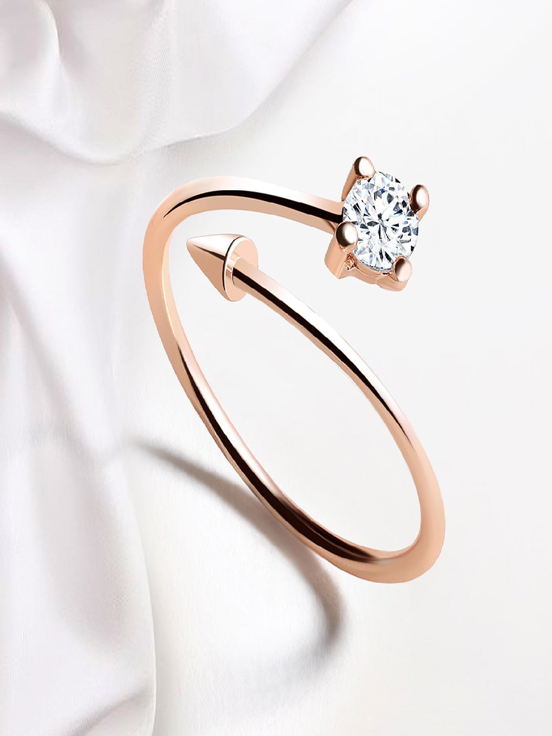 

Mahi Women Rose Gold-Plated White CZ-Studded Adjustable Finger Ring