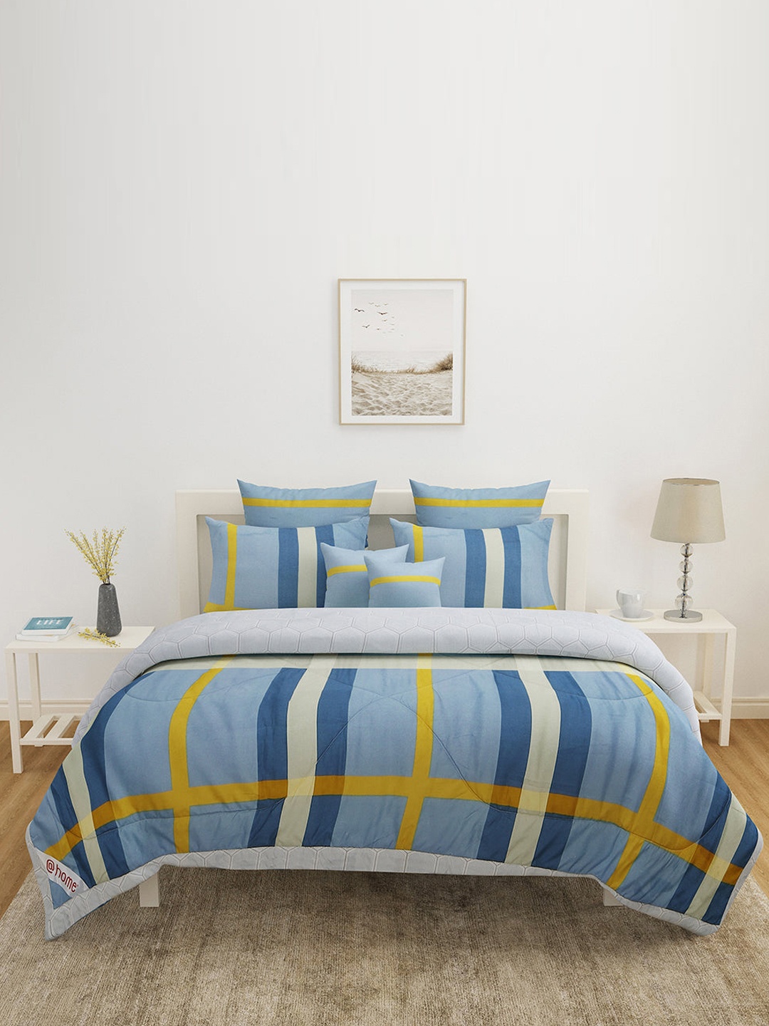 

Athome by Nilkamal Blue & Yellow Checked Mild Winter 110 GSM Single Bed Comforter