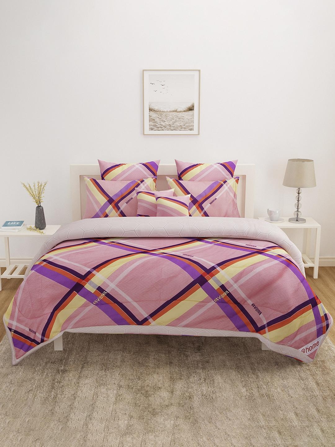 

Athome by Nilkamal Pink & Yellow Checked Mild Winter 110 GSM Single Bed Comforter