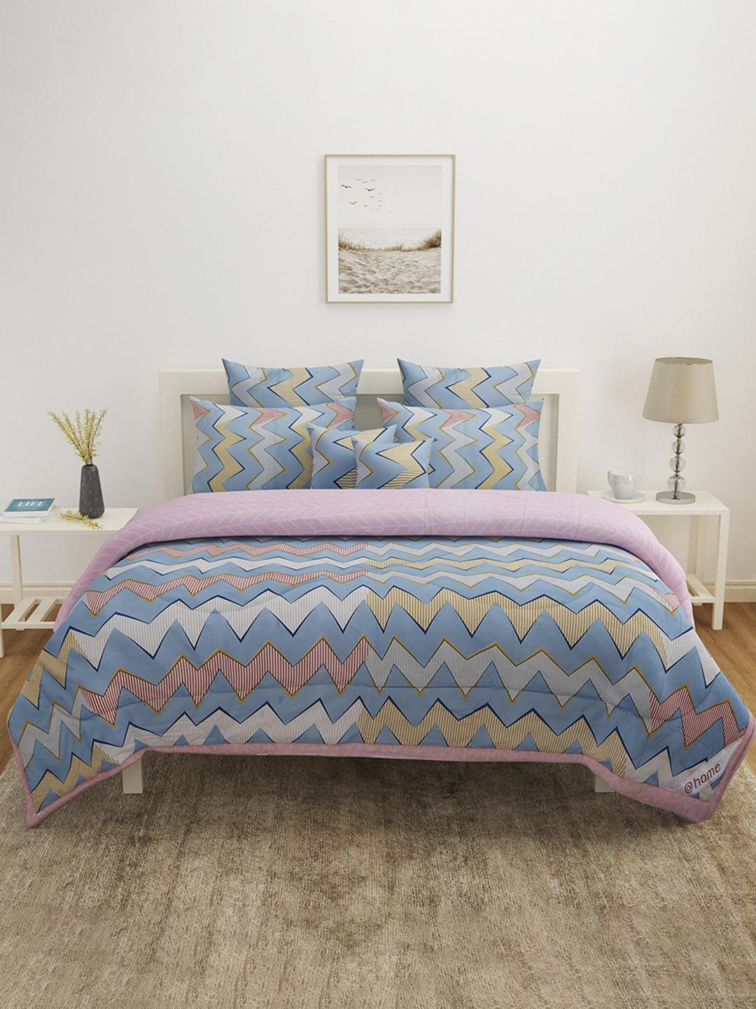 

Athome by Nilkamal Blue & Pink Geometric Mild Winter 110 GSM Single Bed Comforter