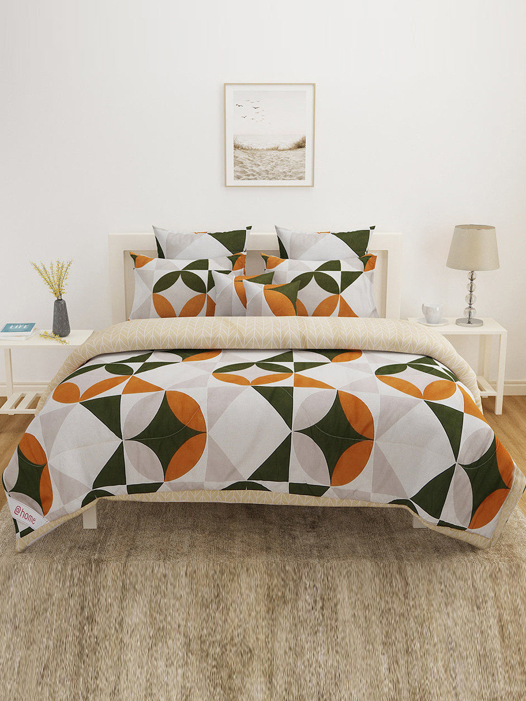 

Athome by Nilkamal Grey & White Geometric Mild Winter 110 GSM Single Bed Comforter