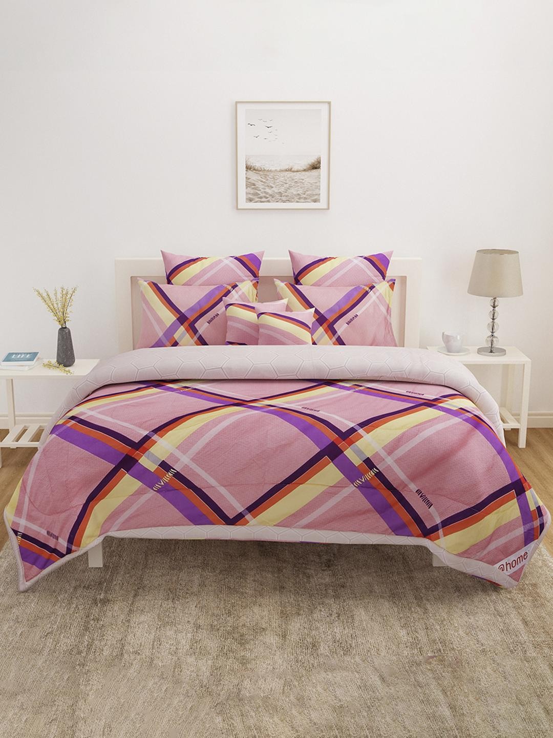 

Athome by Nilkamal Pink & Purple Geometric Mild Winter 110 GSM Double Bed Comforter