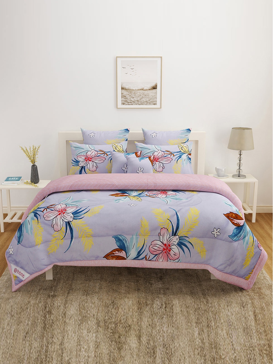 

Athome by Nilkamal Blue & Pink Floral Mild Winter 110 GSM Double Bed Comforter