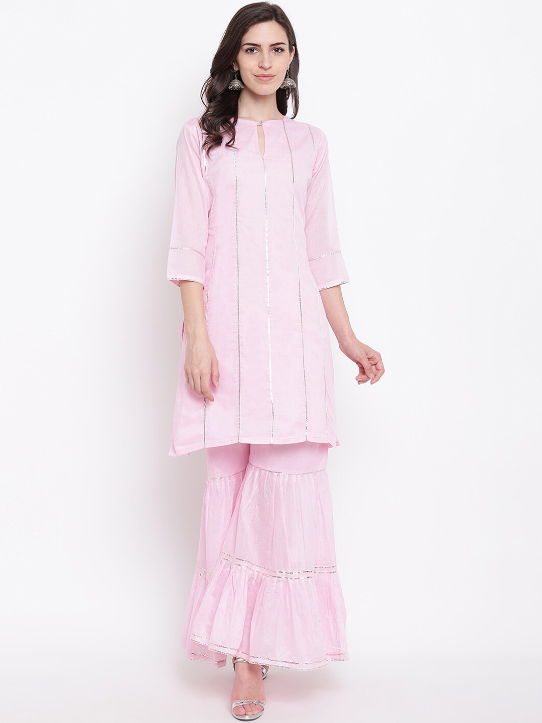 

Kvsfab Women Pink Embroidered Gotta Patti Kurta with Sharara