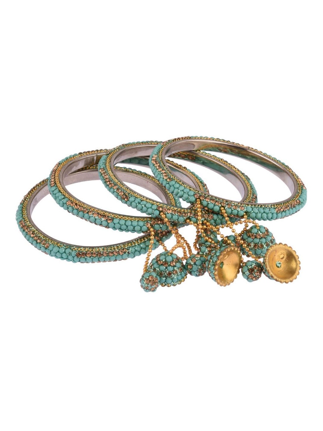 

Efulgenz Set Of 4 Gold-Plated & Blue Crystal Studded Bangles With Tassels