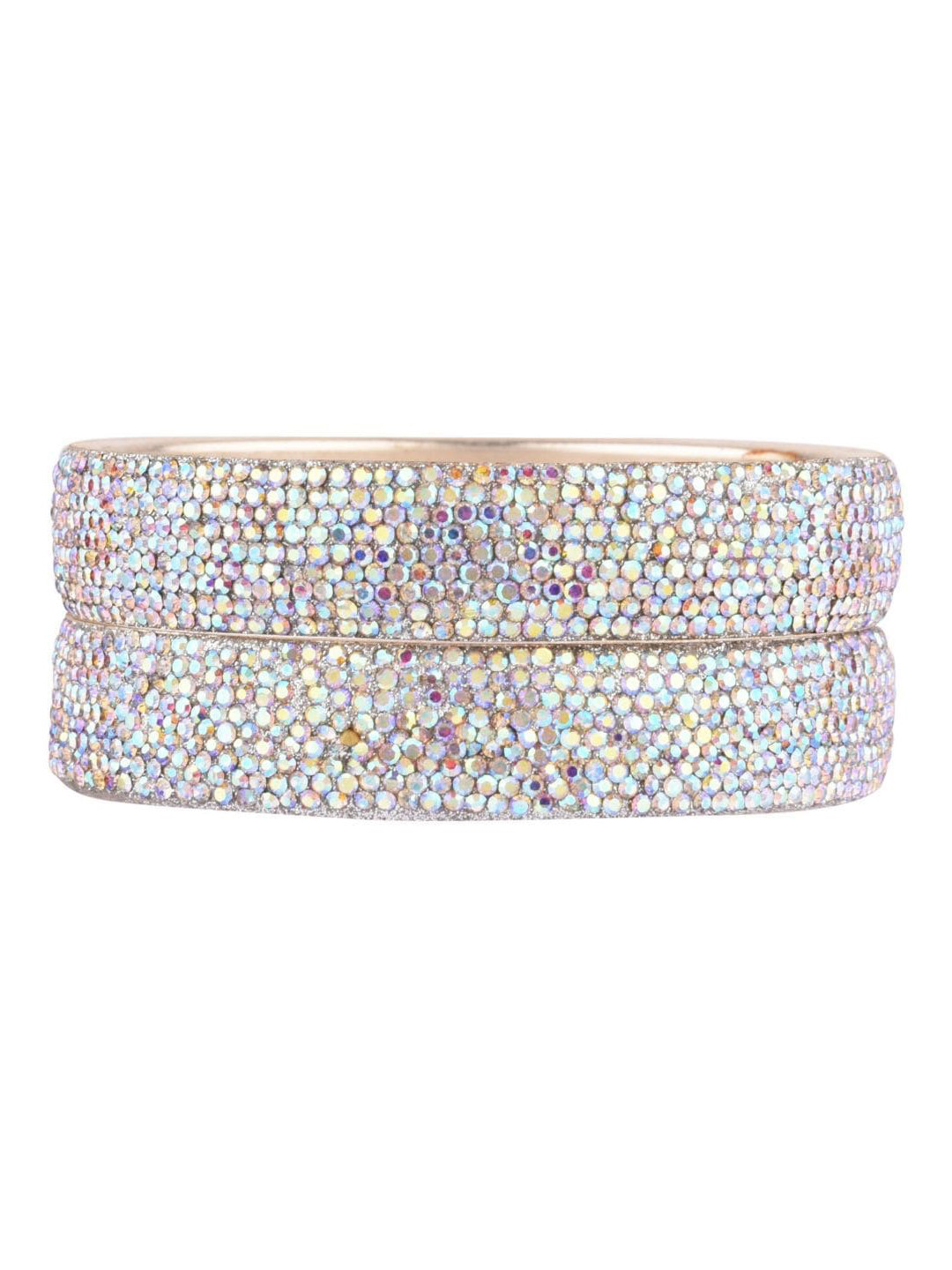 

Efulgenz Set Of 2 Rhodium-Plated Silver-Toned & White Crystals & CZ-Studded Bangles