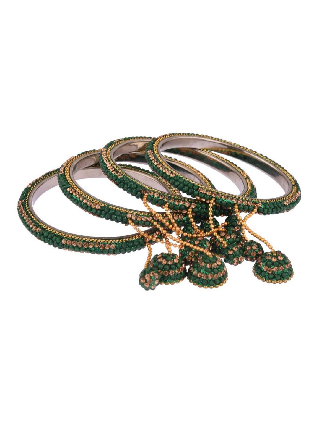 

Efulgenz Set Of 4 Gold-Plated Green Crystal-Studded Bangles