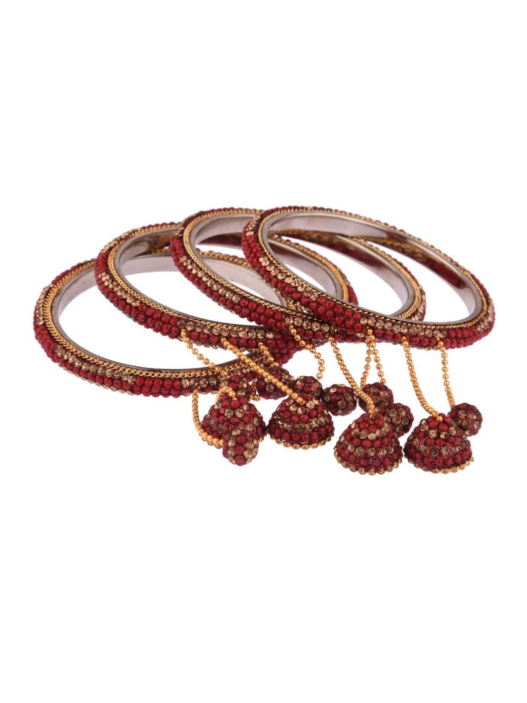 

Efulgenz St Of 4 Gold-Plated Maroon CZ Studded Bangles Set