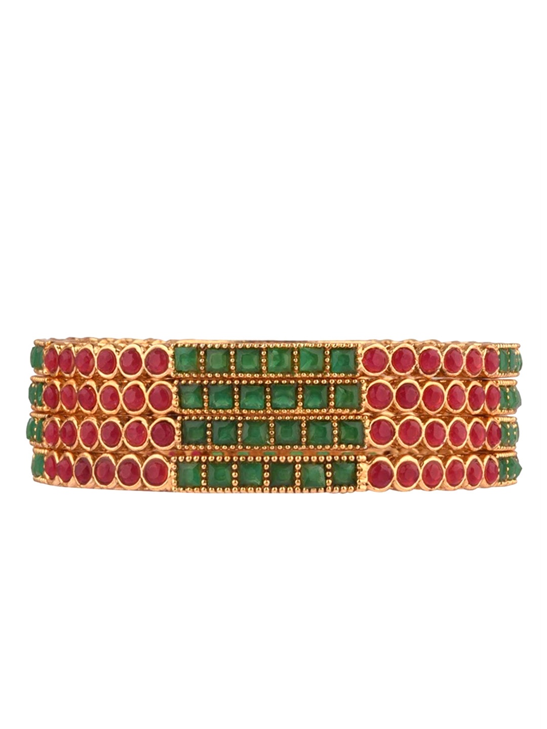 

Efulgenz Set Of 2 Gold-Plated Pink & Green Stone-Studded Bangles