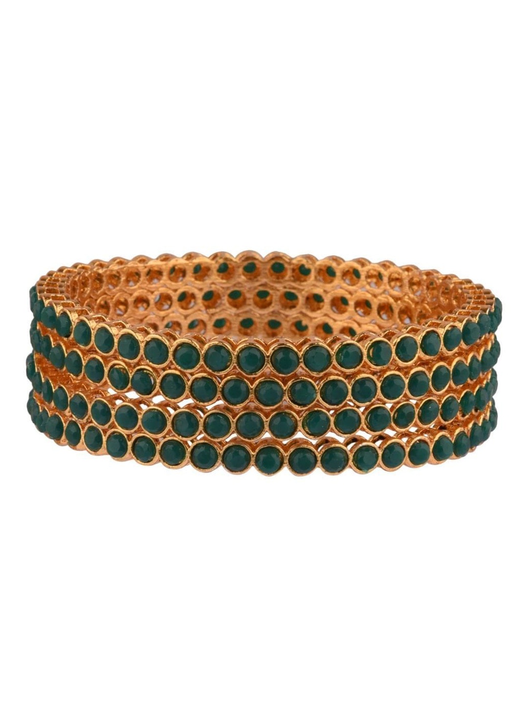 

Efulgenz Set Of 4 Gold-Plated Green Crystal-Studded Bangles