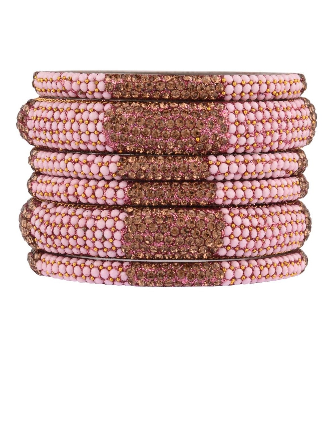 

Efulgenz Set Of 6 Rhodium-Plated & Pink Crystal Studded Bangles, Silver