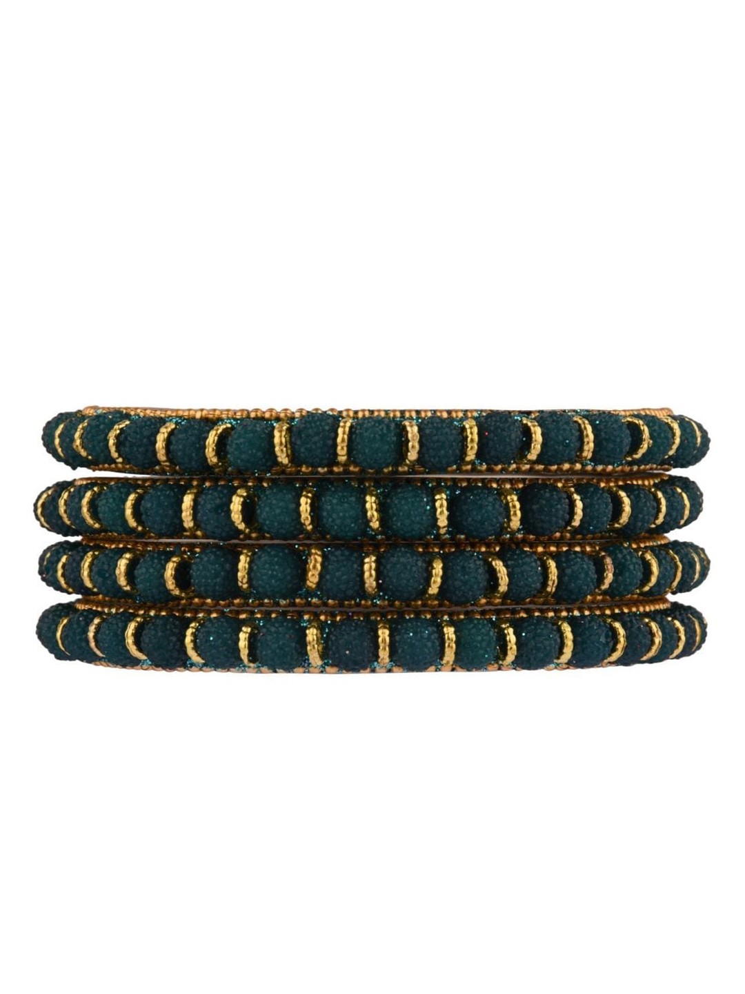 

Efulgenz Set Of 4 Gold-Plated Green Stone Studded & Beaded Bangles