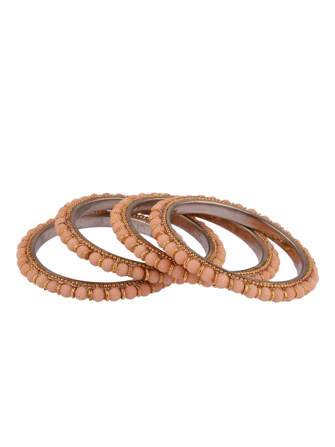 Efulgenz Gold-Plated Peach Beaded Bangles Set