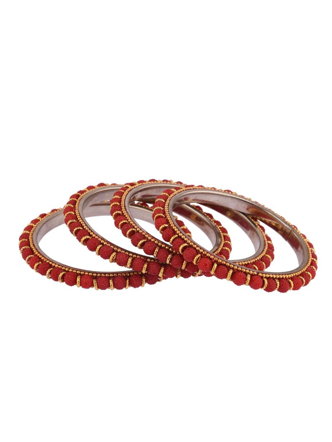 

Efulgenz Set Of 4 Gold-Plated Red Stone Studded & Beaded Bangles