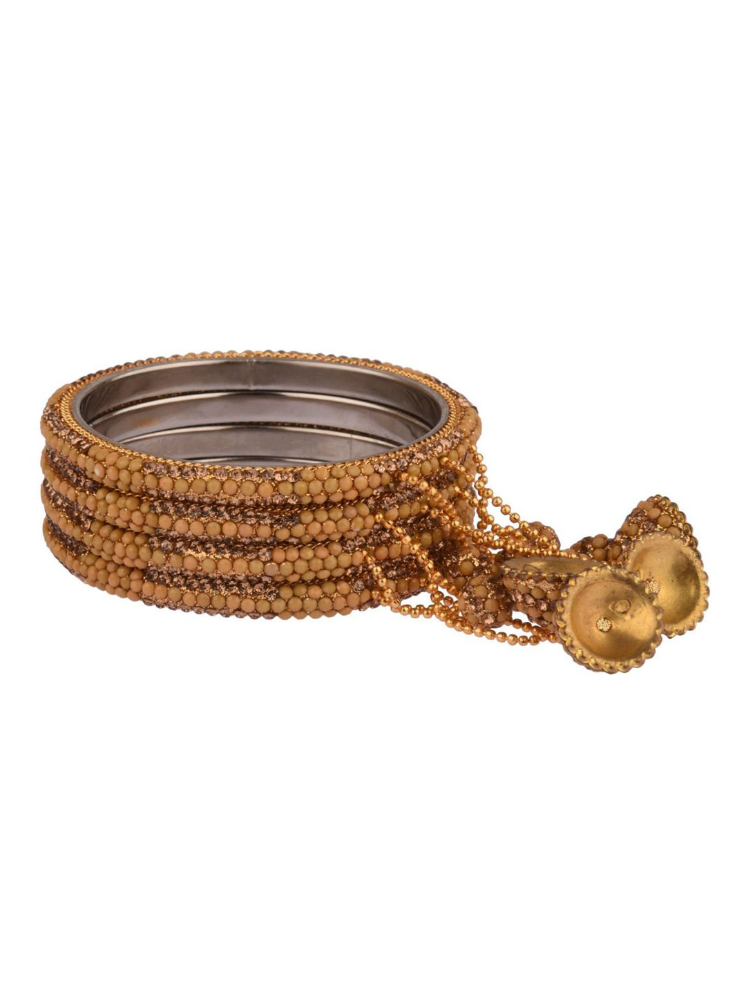 

Efulgenz Gold-Plated Beige Crystal Studded Bangles Set