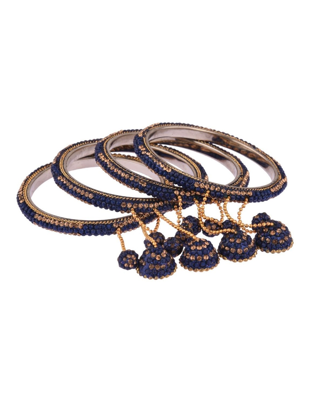 

Efulgenz Set Of 4 Gold-Plated Blue Crystal Studded Bangles