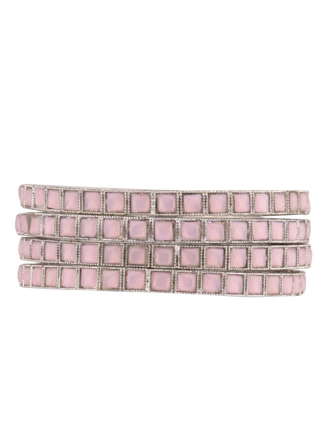 

Efulgenz Rhodium-Plated Pink Crystal Studded Bangles Set