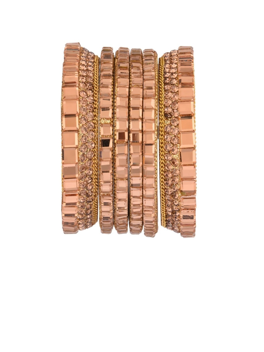 

Efulgenz Set Of 6 Gold-Plated & White Stone Studded Fashion Bangles