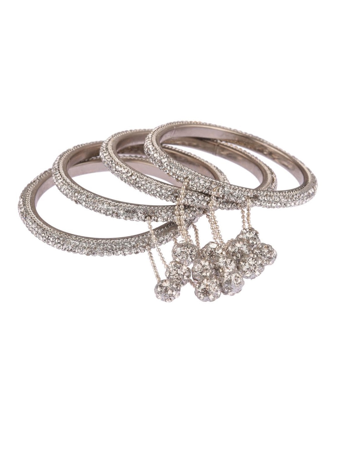 

Efulgenz Rhodium-Plated White Crystals Studded Bangles Set