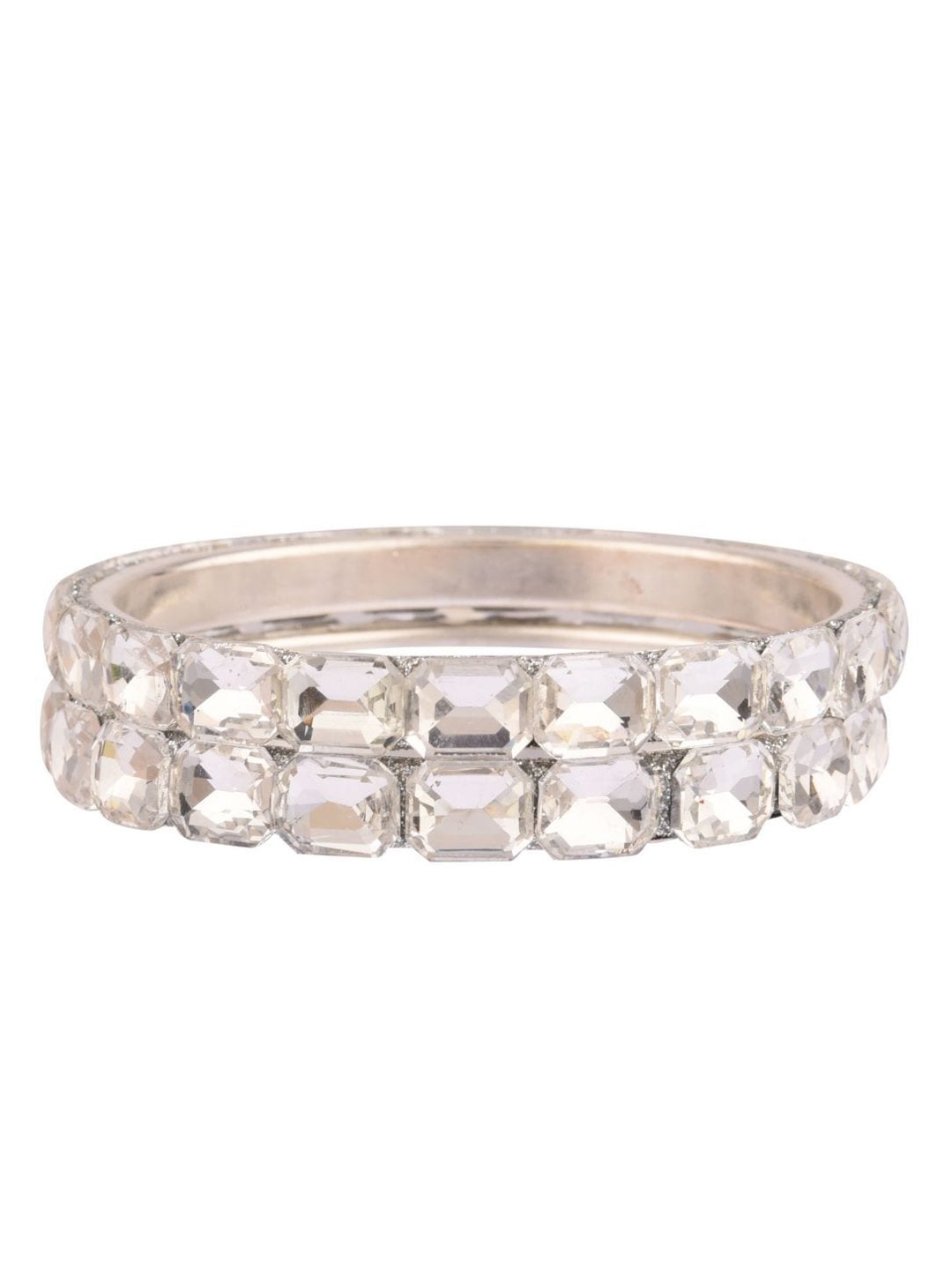 

Efulgenz Set Of 2 Rhodium-Plated Silver-Toned & White Crystal Studded Bangles