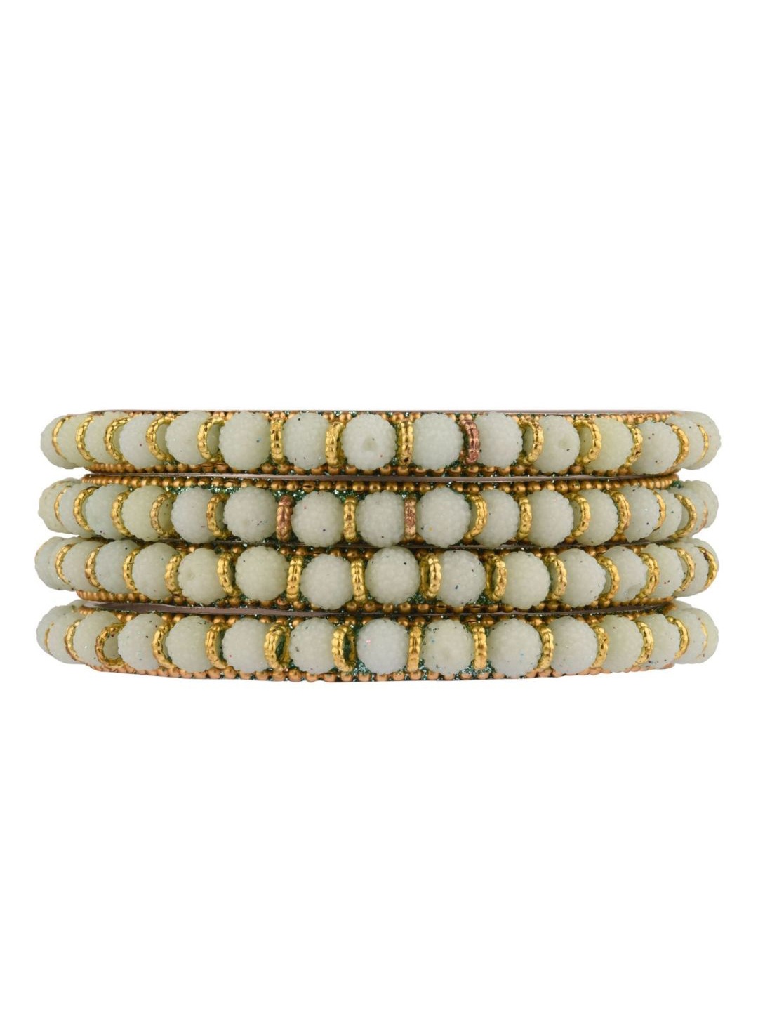

Efulgenz Set Of 2 Gold-Plated White Beaded Bangles