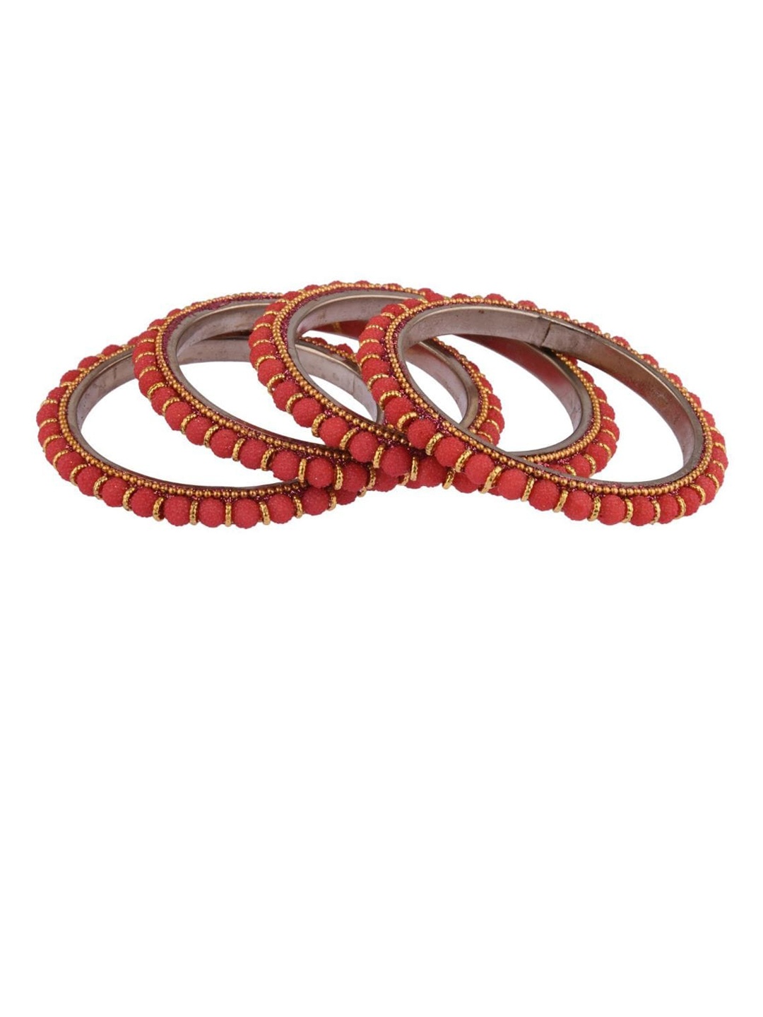 

Efulgenz Set Of 4 Gold-Plated & Red Artificial Beads Studded Bangles