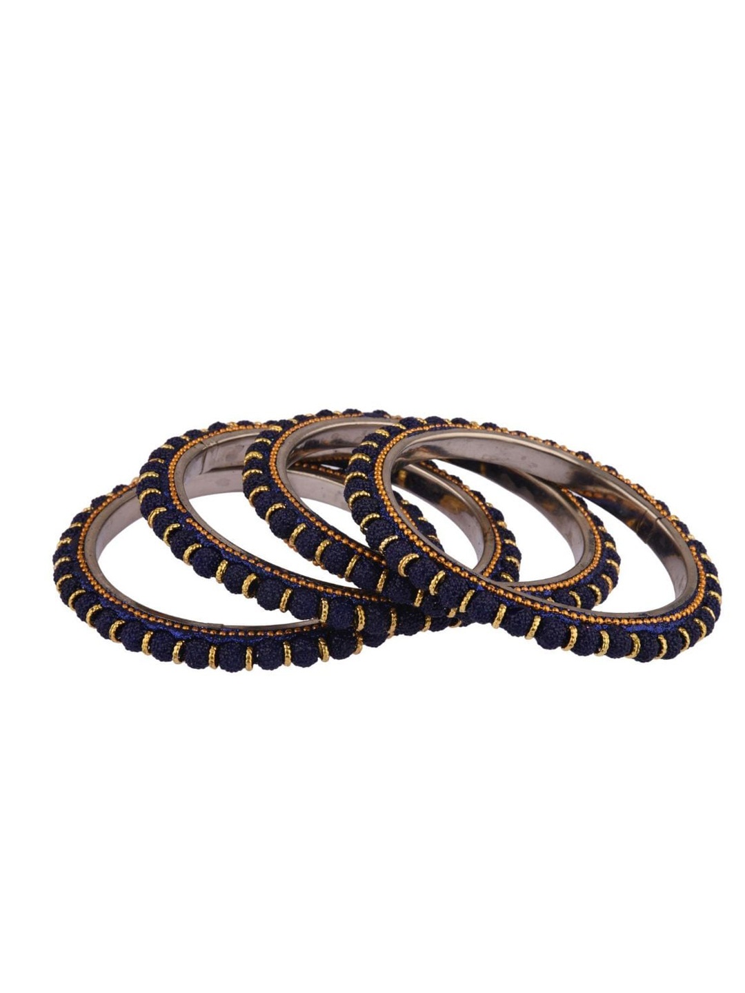 

Efulgenz Set Of 4 Navy Blue & Gold-Toned Stone Studded & Beaded Bangle