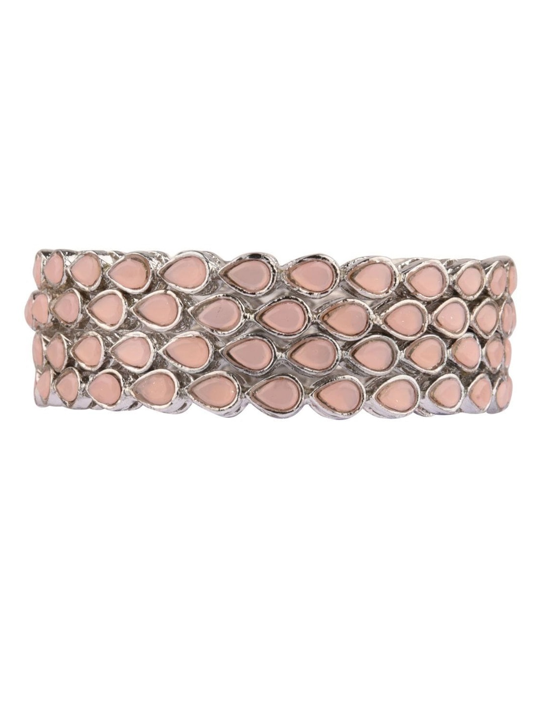 

Efulgenz Set Of 4 Rhodium-Plated Peach Colored Kundan Bangles, Silver