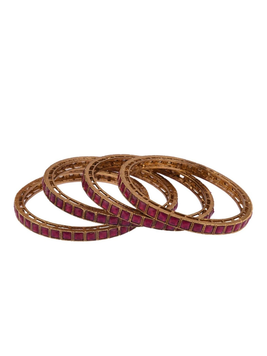 

Efulgenz Set Of 4 Gold-Plated Maroon Kundan Bangles