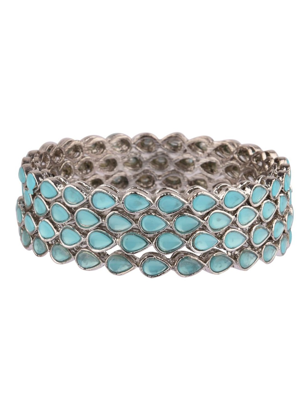 

Efulgenz Set Of 4 Rhodium-Plated Silver-Toned & Blue Crystal Studded Bangles