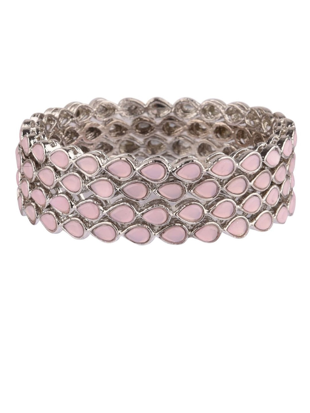 

Efulgenz Set Of 4 Rhodium-Plated Silver-Toned Pink Crystals-Studded Bangle