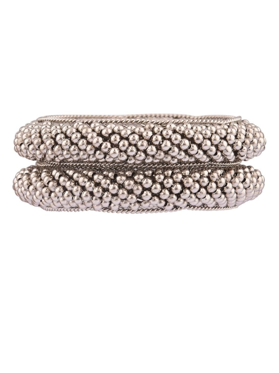 Efulgenz Set Of 2 Rhodium-Plated Silver-Toned Beaded Bangles