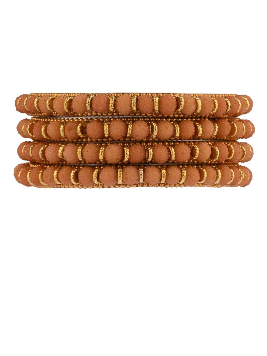 Efulgenz Set Of 4 Gold-Plated Beige Stone Beaded Bangles