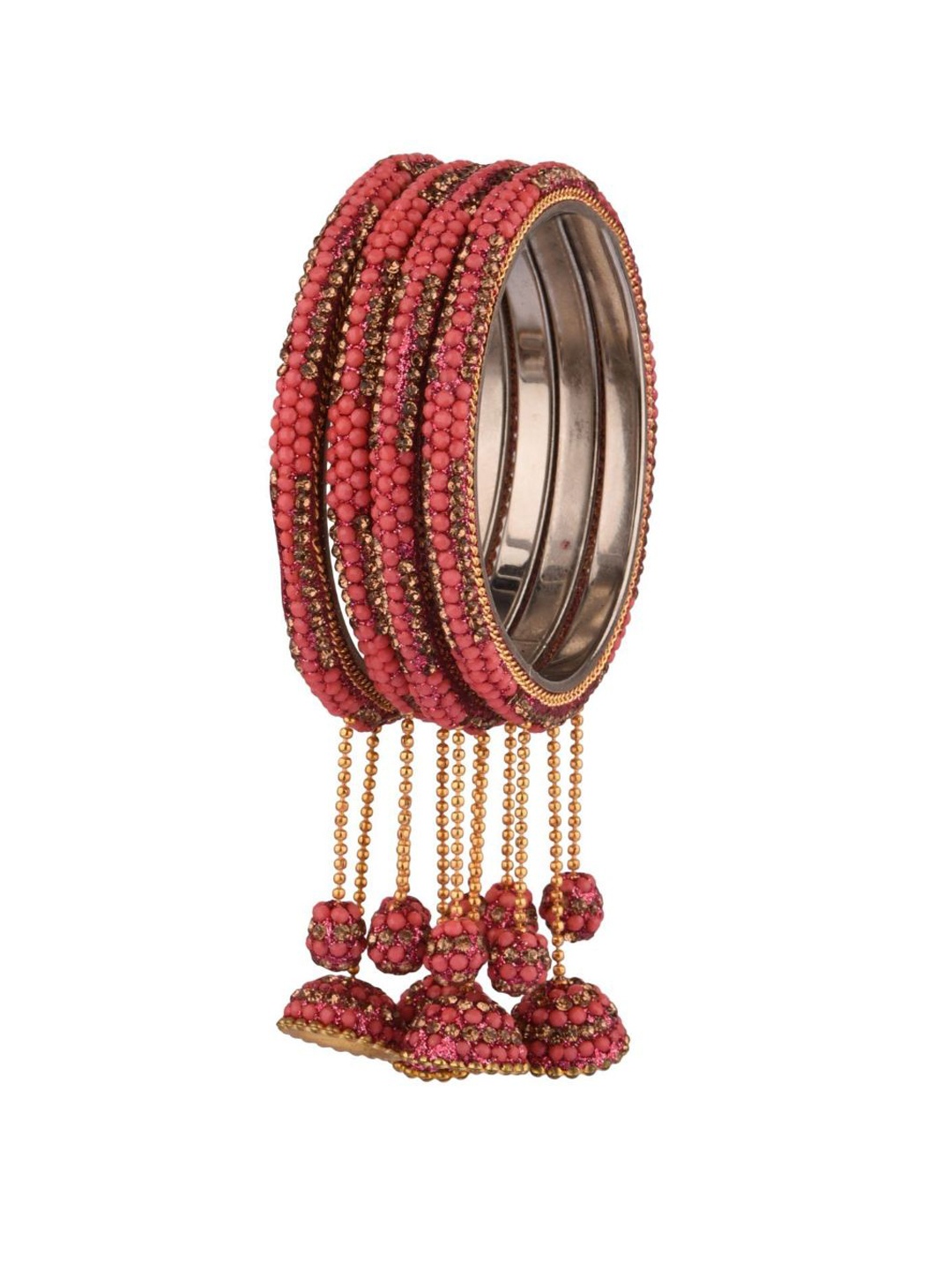

Efulgenz Set Of 4 Gold-Plated Pink Crystal Studded Bangles