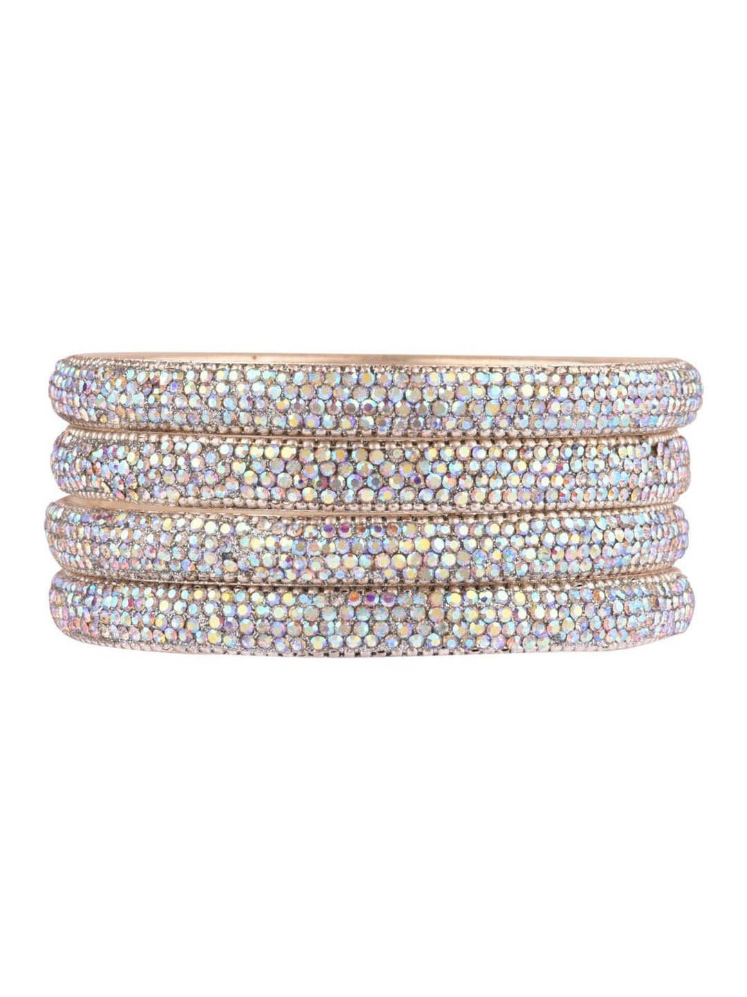 

Efulgenz Set Of 4 Rhodium-Plated Silver-Toned White Crystal-Studded Bangles