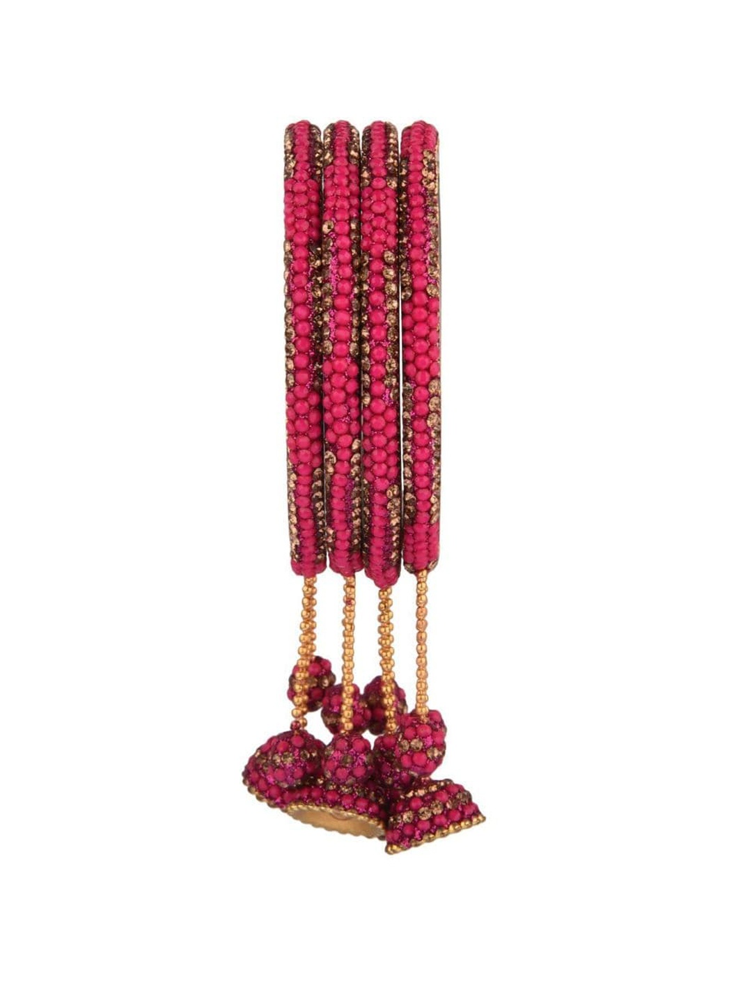 

Efulgenz Set Of 4 Gold-Plated Pink Crystal-Studded Bangle