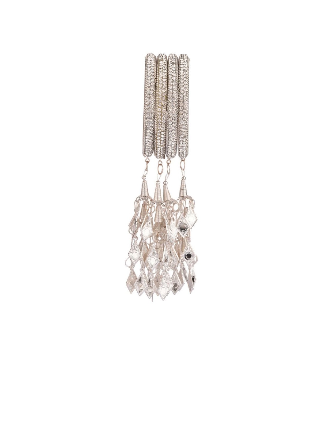 

Efulgenz Set Of 4 Rhodium-Plated Silver-Toned White Crystal-Studded Bangles