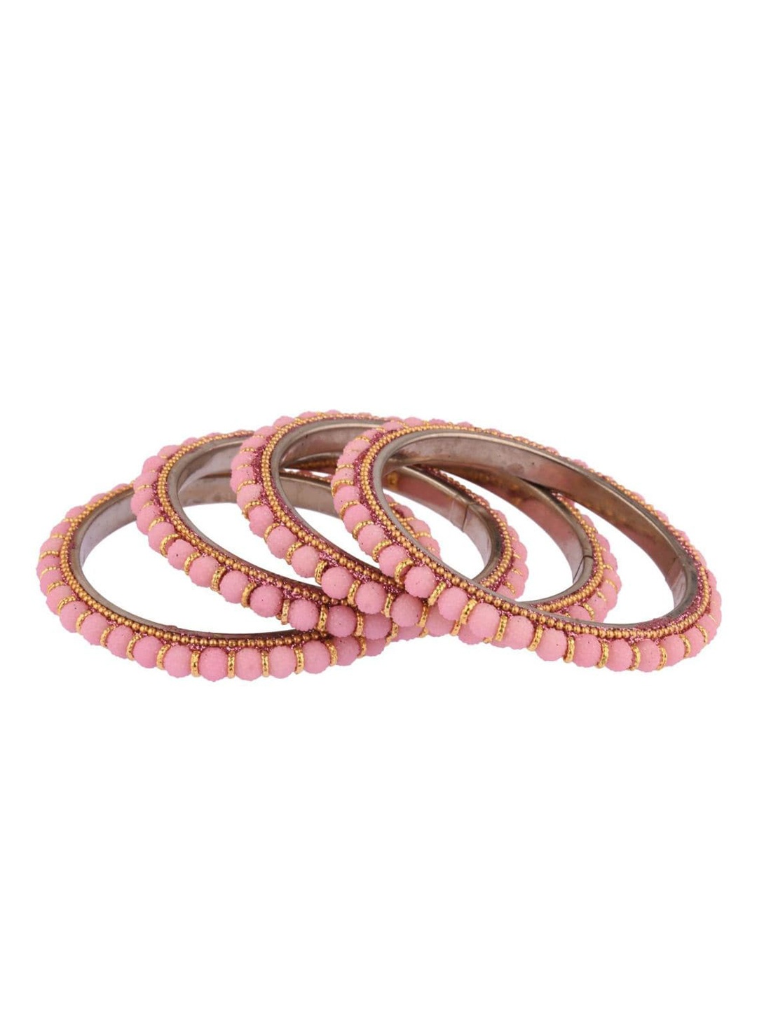 

Efulgenz Set Of 4 Gold-Plated Pink Beaded Bangles