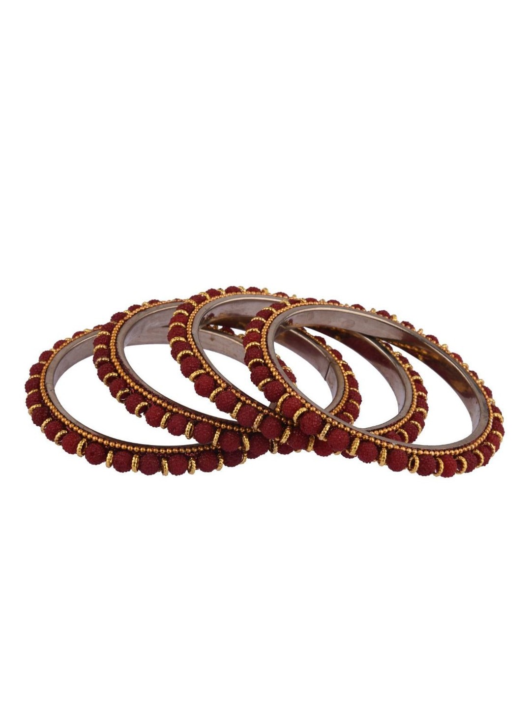 

Efulgenz Set Of 4 Gold-Plated Maroon Beaded Bangles