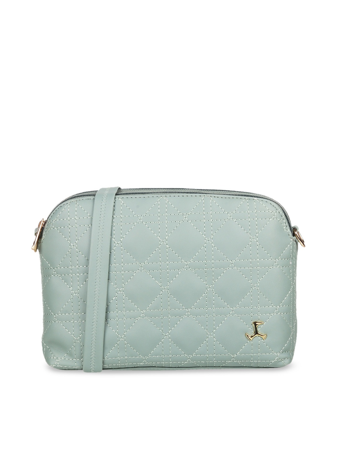 

Mochi Sea Green Textured Structured Sling Bag with Quilted