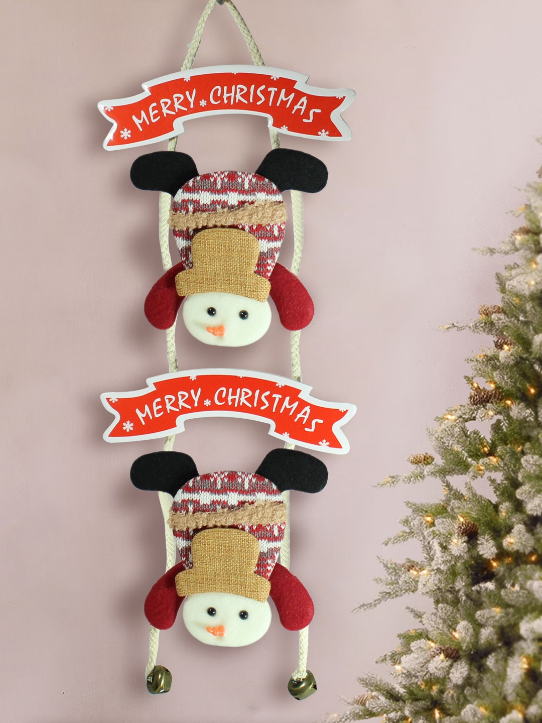 TIED RIBBONS Red & White Santa With Bells Wall Decor Door Hanging