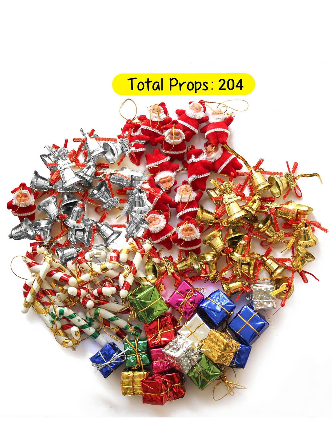 

TIED RIBBONS Set Of 204 Christmas Tree Hanging Decor, Red