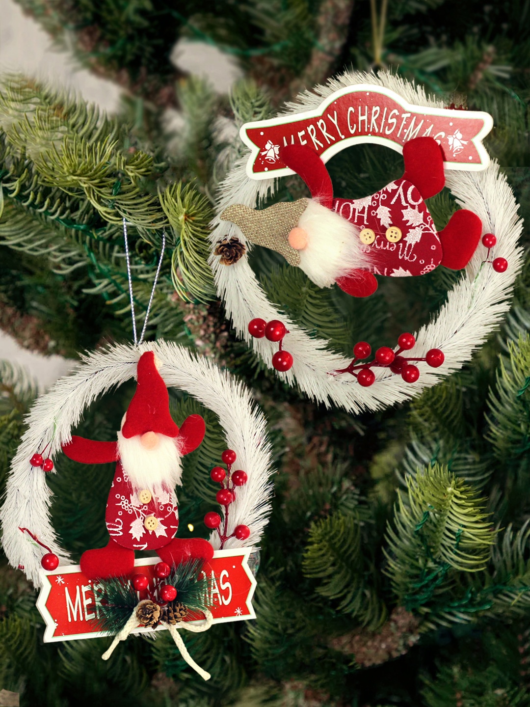 

TIED RIBBONS Set of 2 Red & White Christmas Decor