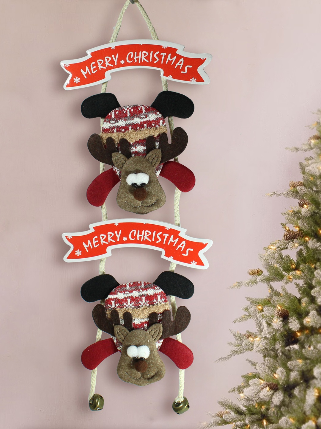 

TIED RIBBONS Red & Black Printed Christmas Wall Hanging