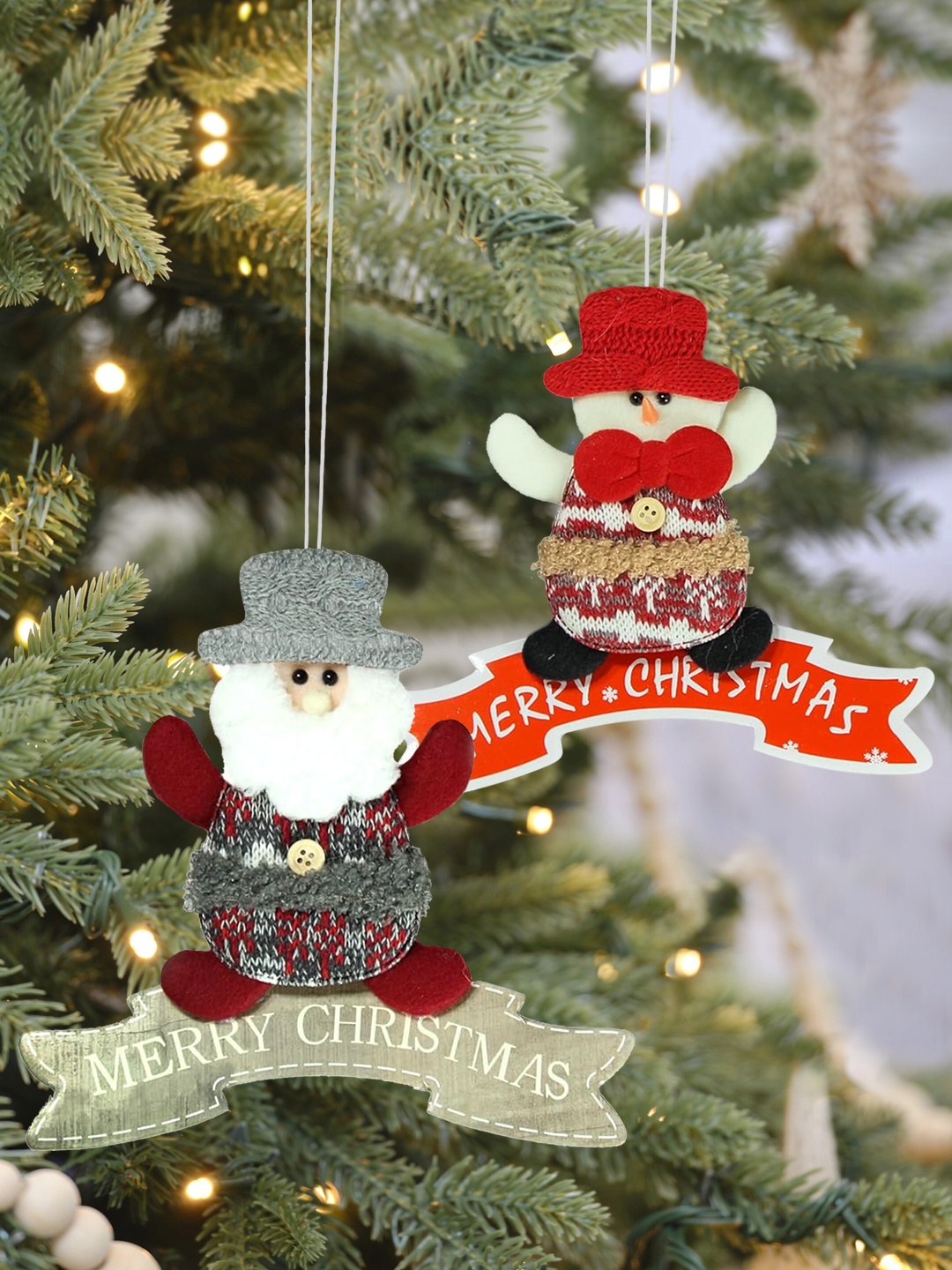 

TIED RIBBONS Set Of 2 Red & White Santa Claus Wall Hanging