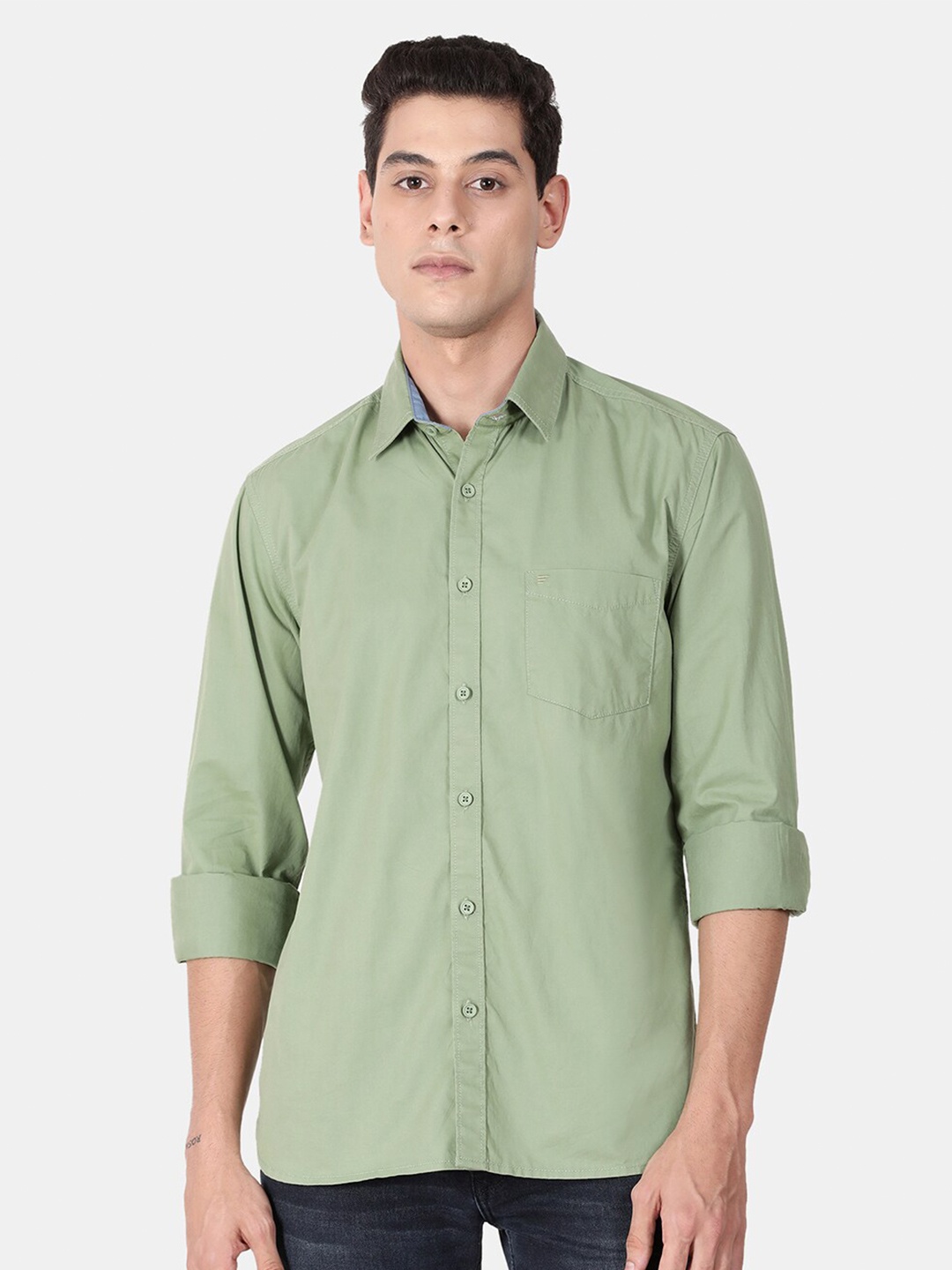 

t-base Men Green Cotton Casual Shirt